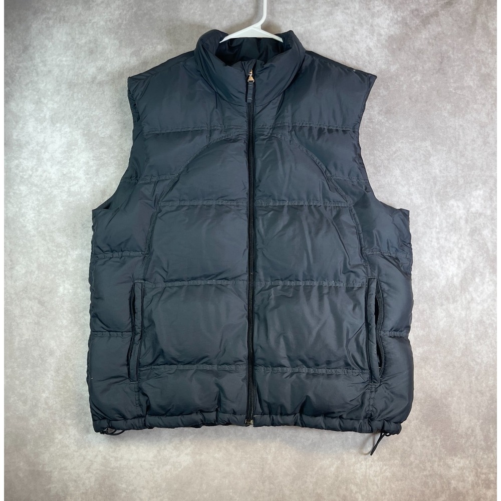 Adidas Puffer Vest Mens Large Goose Down Black Full Zip Elastic Hiking Outdoor